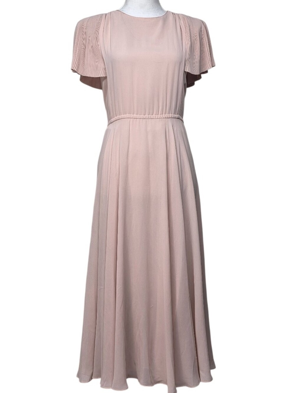 Pierre Cardin Blush Pink Midi Dress with Pleated Cap Sleeves Size 4